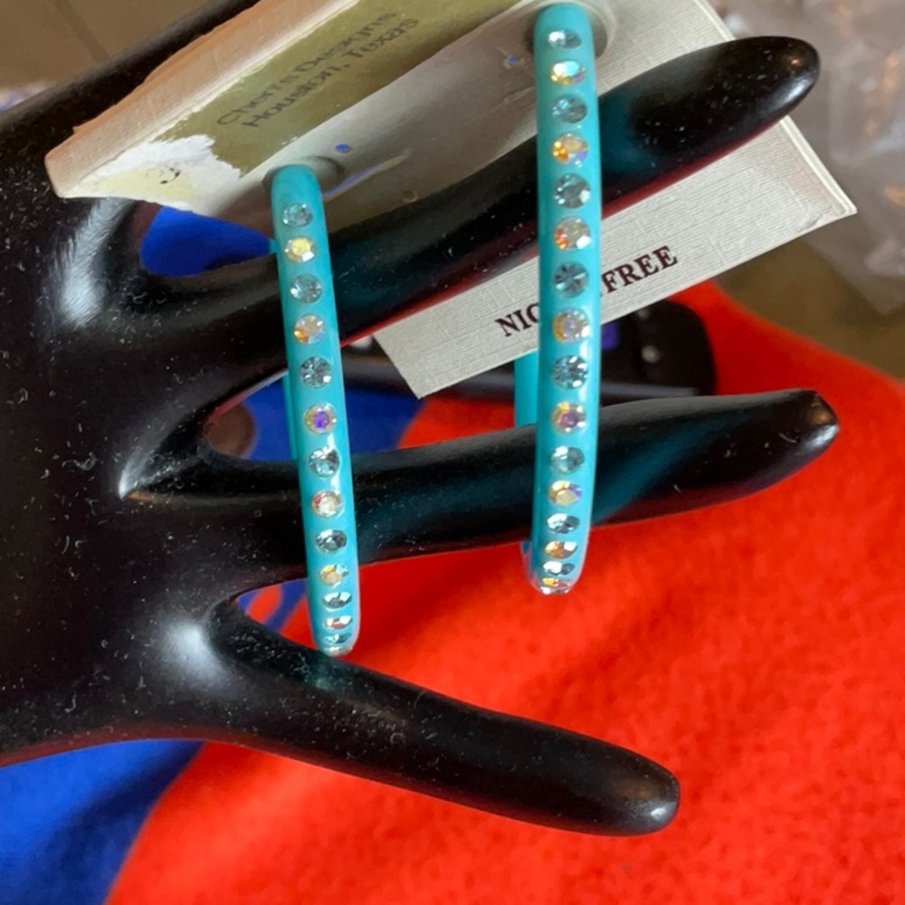 Turquoise with Iridescent Stone Hoop Earring, NWT